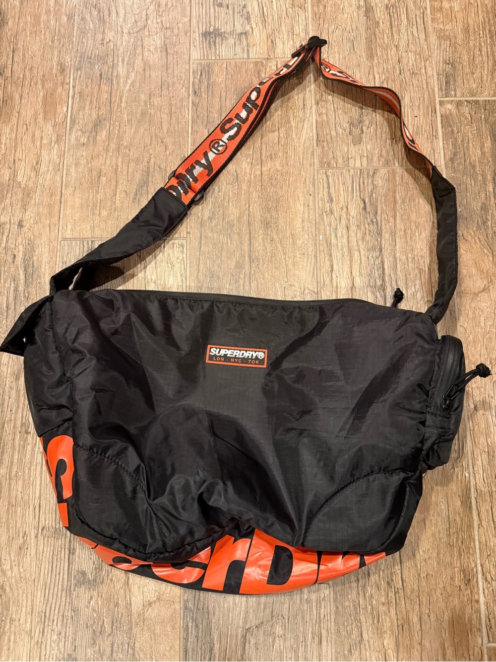 Superdry Black Messenger Bag with Orange Branding